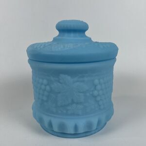 Vintage Fenton Grape &‎ Cable Blue Slag Glass Tobacco Jar With Lid